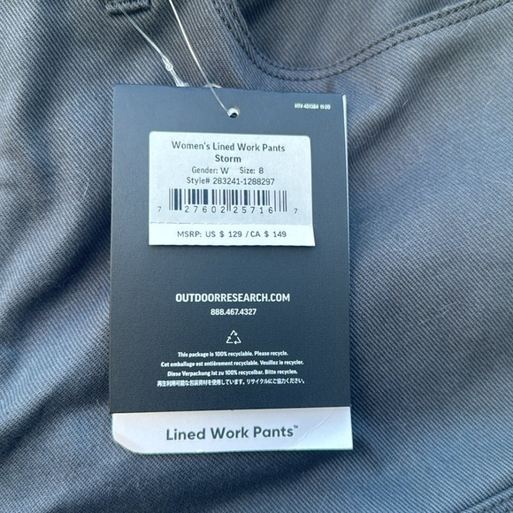 Outdoor Research Lined Work Pants - Storm - Wm 8 - NWT - Picture 7 of 9